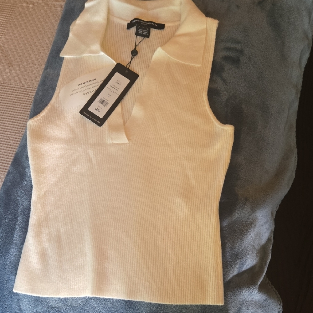 French Connection Cream Ribbed Tank Top NWT